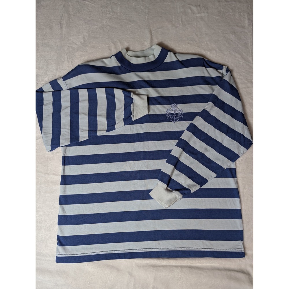 Vintage Honors Apparel Blue Striped Mock Neck Rugby Shirt Crest Grandpacore